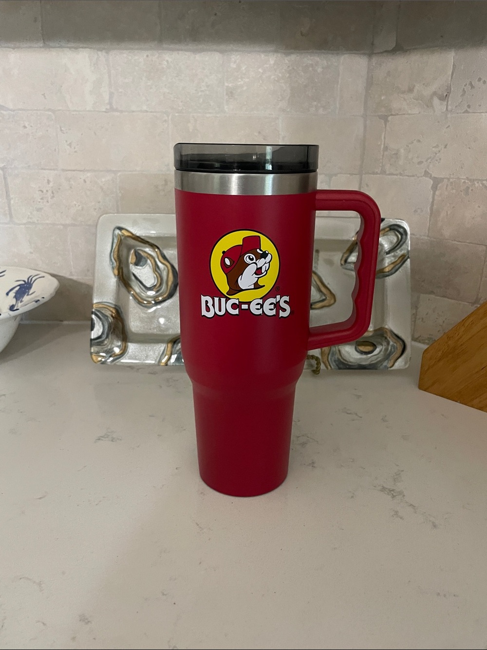 Buc-ee's Red Travel Tumbler with Handle